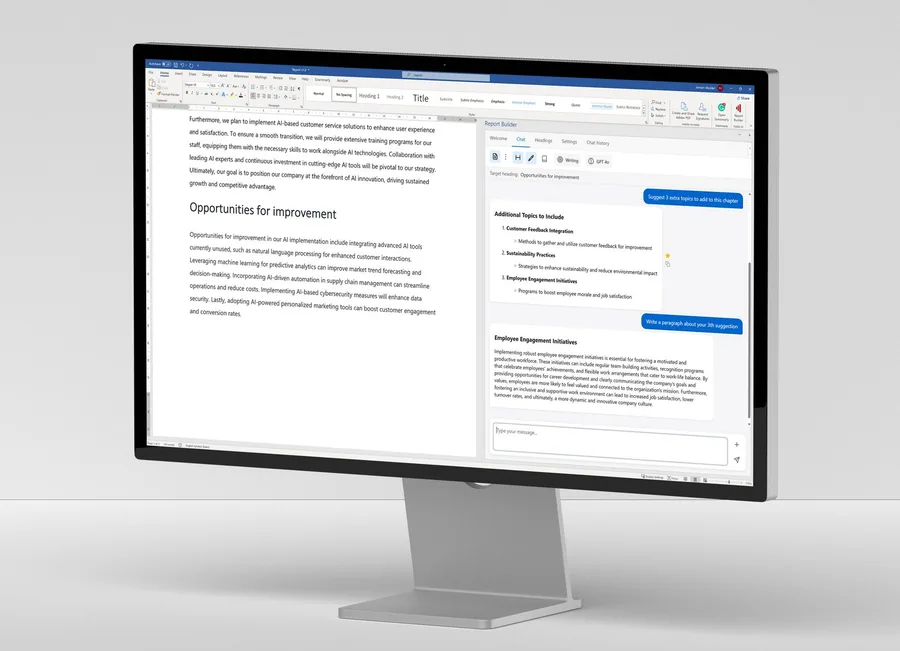 De AI-assistent van Yieldz in Microsoft Word op een beeldscherm